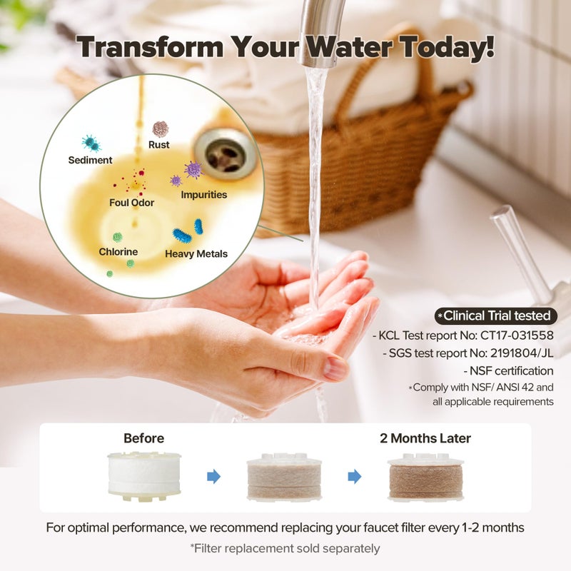BODIBEAM [6 Months Set] Water Filter for Sink Faucet and Replacement Set  Sink Water Filter  Vitamin C Gel  NSF Certified - Removes Impurities  Chlorine and Rust - Skin Hydration  Made in Korea Olive Green - Image 4